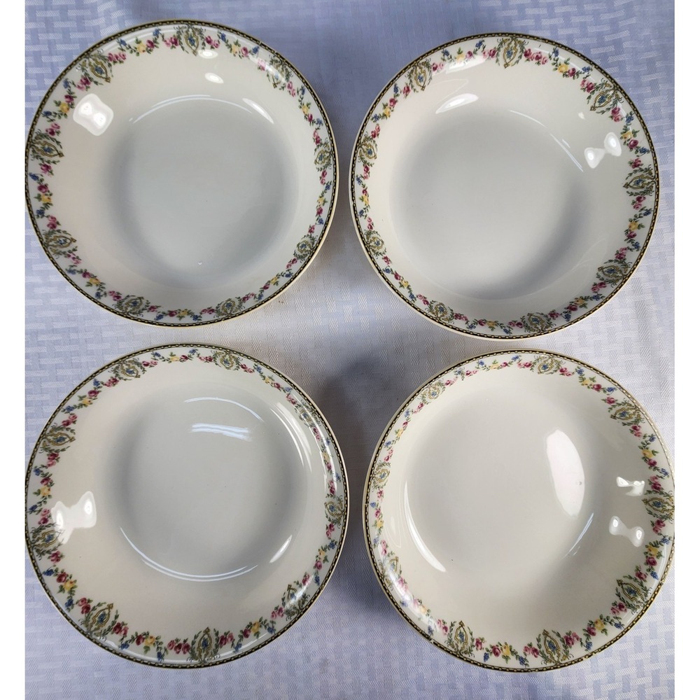 Rare Homer Laughlin Kwaker Floral & Black Soup / Cereal Bowls (4) K4315M L7N8